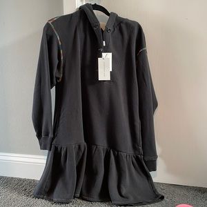 Something navy hooded cotton dress with ruffle!
